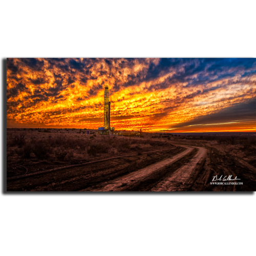 A lease road to the rig at sunset. Black Gold Road by Bob Callender