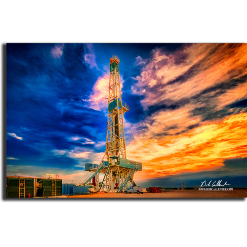 A rig at sunset sees a Sky Fire by Bob Callender.