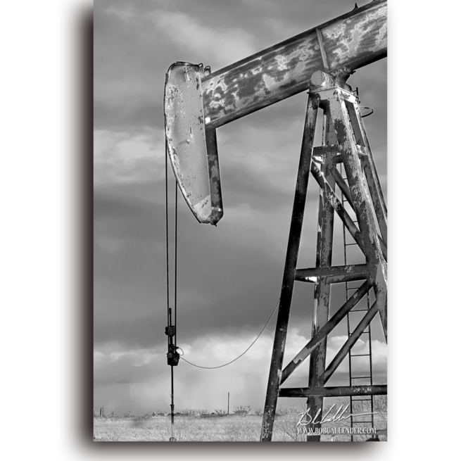 Rain or Shine in Black & White, pumpjack. By Bob Callender