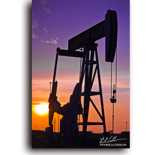 Lavender sky and a pump jack at sunset. Royal Skies by Bob Callender