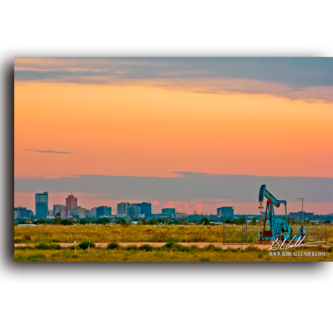 Midland skyline with a pumpjack and sunset. Visions of Midland by Bob Callender