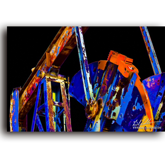 This colorful abstract pump jack image is titled Back in Black. by Bob Callender