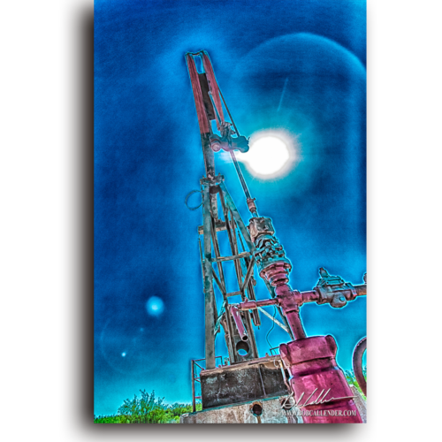 A wellhead and pump jack command the center of attention. Oracle by Bob Callender