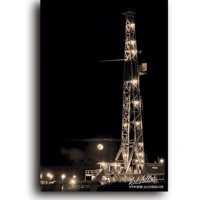 This image of a black night with rig and moon light only by Bob Callender. Rig 7