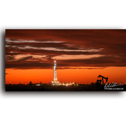A beautiful red sunset on the rig and nearby pump jack. Viking 7 by Bob Callenderr